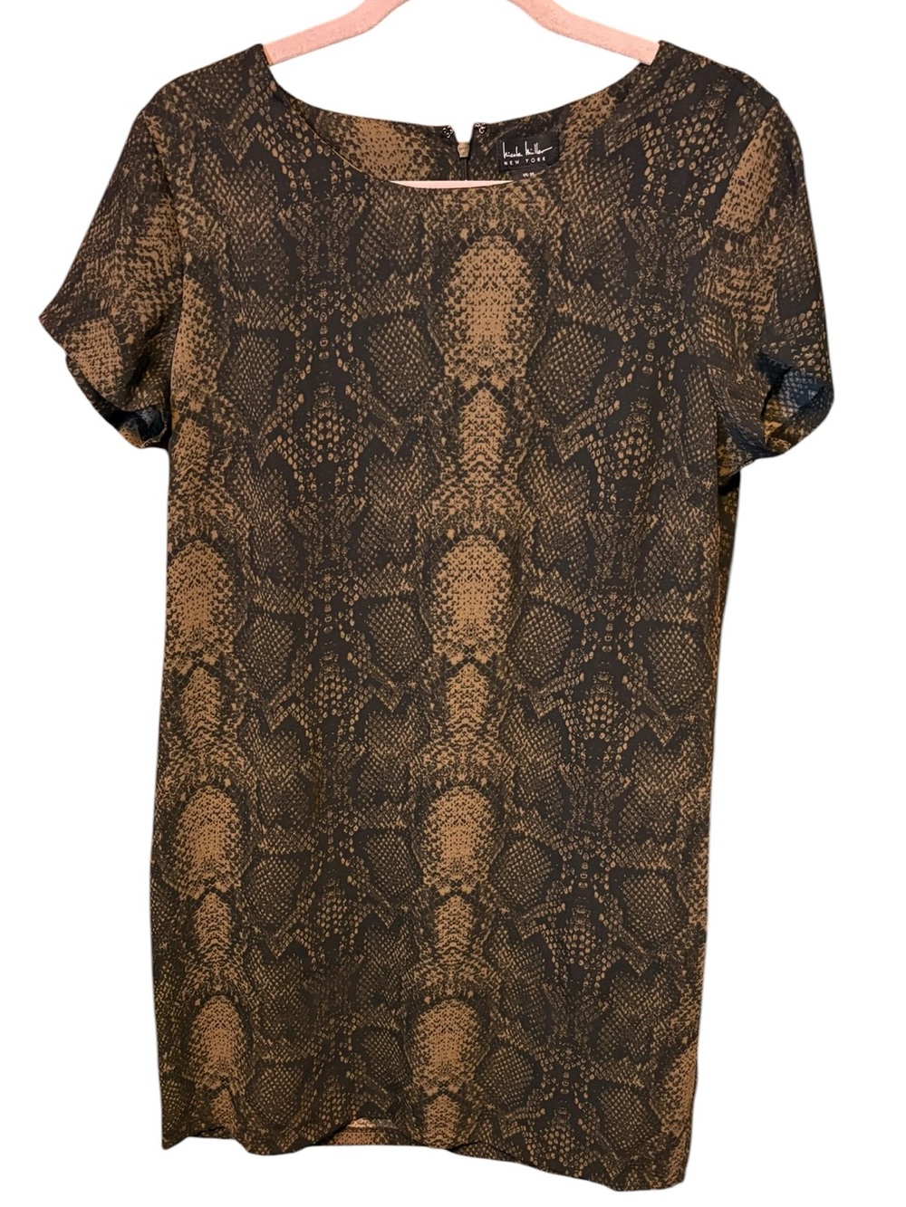 Nicole Miller New York Snake Print Shift Dress Size 10 Brown Black Animal Print
